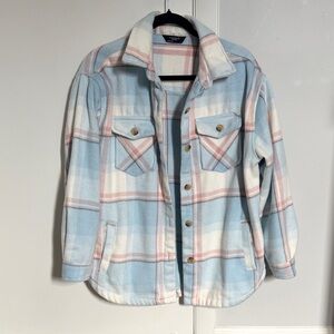 Plaid Button-Up Jacket in Blue and Pink